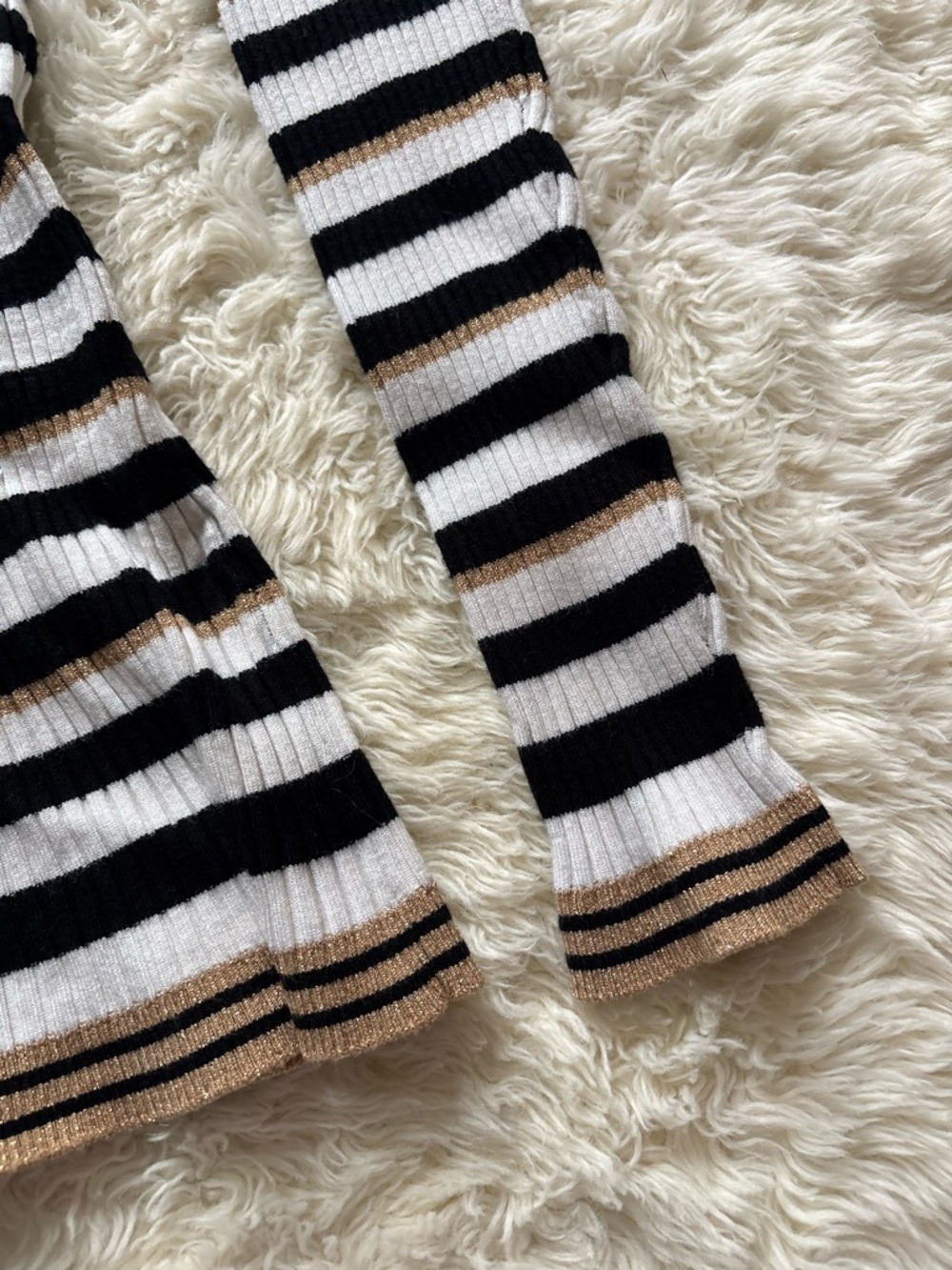 INC International Concepts Striped Ribbed Turtleneck in Black, White & Gold - Picture 4 of 9